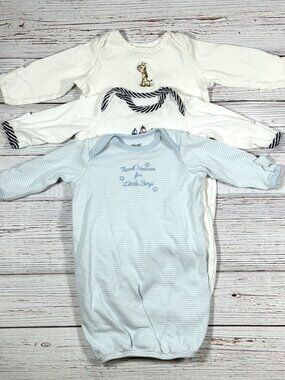 Little Me 3-Piece Baby Boy Sleep Gown / Long Sleeve Newborn Gown 0-3 months